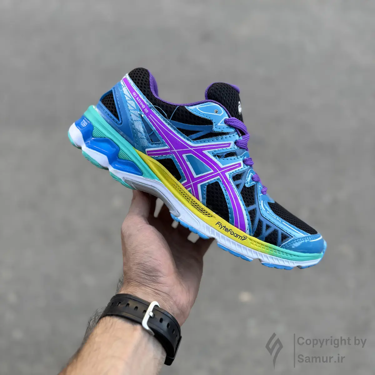 گالری تصاویر کتونی اسیکس کایانو 20  آبی زرد بنفش